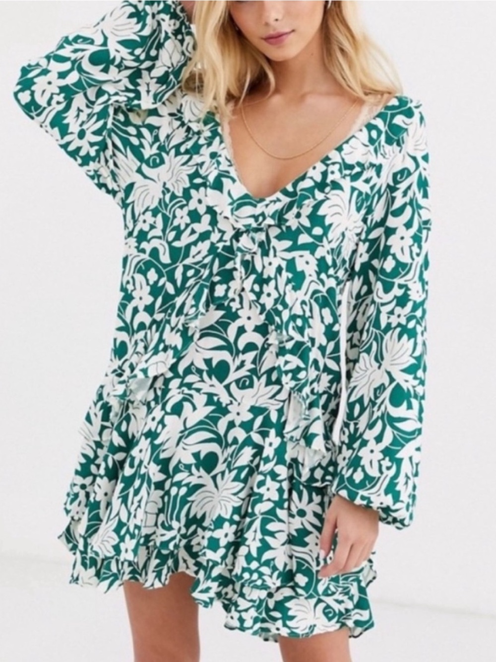 Free People Rebecca Ruffle Floral Mini Dress